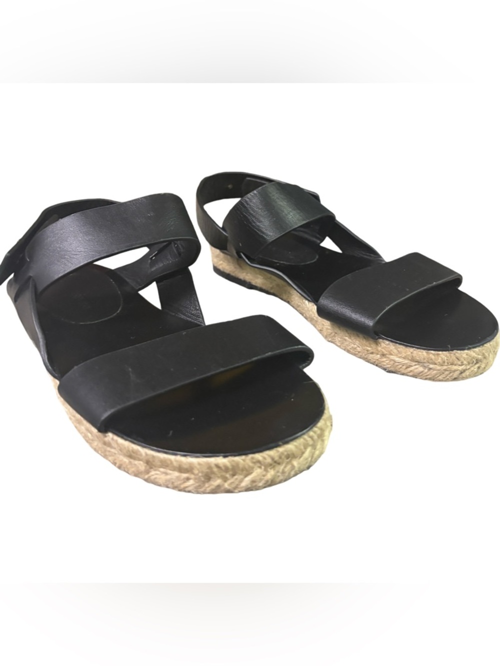 Jenni Kayne Black Leather Espadrille Platform Sandals